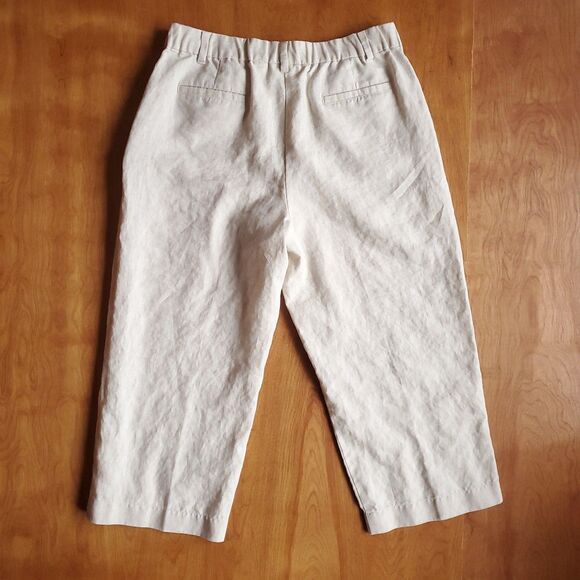 Liz Claiborne Audra Capri Crop Pants Sz 10 100% Linen Beige Chino Trouser - Picture 7 of 12